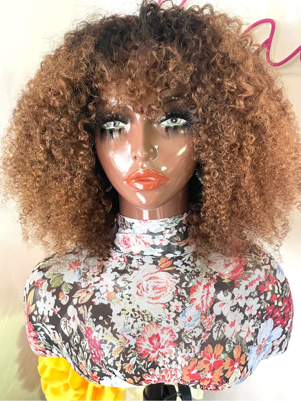 Ombré Brown Curly Afro 100% Human Hair Wig- HerGivenHair Shake & Go Wig